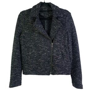 J. CREW‎ Marled Tweed Notched Collar Moto Motorcycle Zip Cuff Blazer Jacket